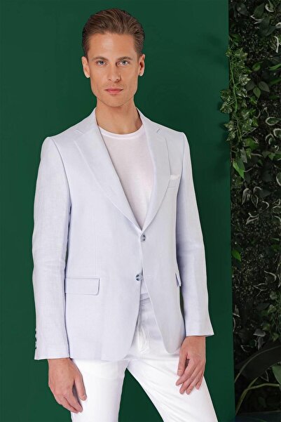 Efor Comfort Fit Çift Yırtmaç %100 Keten Casual Mavi Ceket C 668