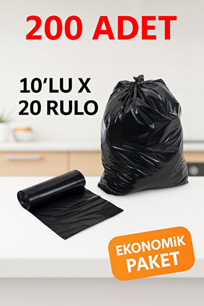 nistabolje 10'lu x 20 Paket (200 Adet) Battal Çöp Poşeti 75x90 Endüstriyel Jumbo Çöp Torbası