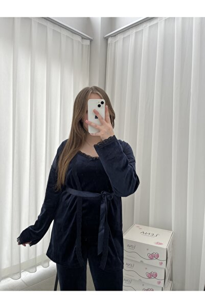 Lena Homewears Set de pijamale de damă din catifea bleumarin