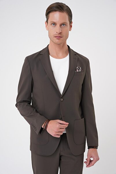 Efor Comfort Fit Mono Yaka Torba Cep Casual Toprak Ceket C 707