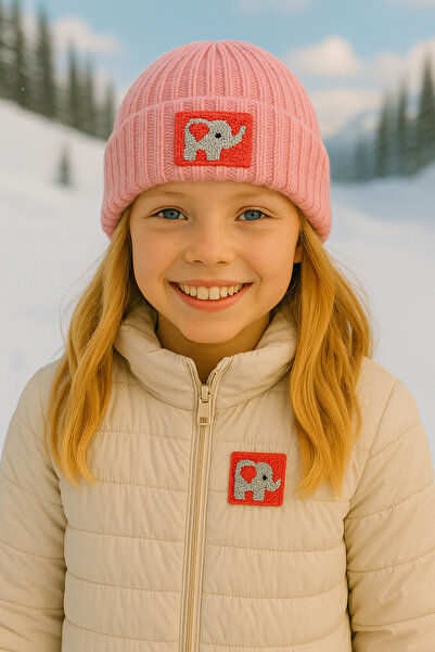 byebruketenci Розова вълнена луксозна шапка за деца и младежи с червен слон П...