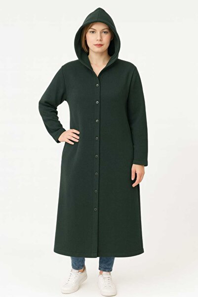 MAY MARA BÜYÜK BEDEN YANDAN CEPLİ KAPŞONLU ÇITÇITLI UZUN FERACE