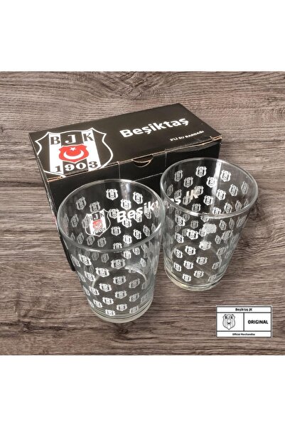 Beşiktaş Beşiktaş Lisanslı  2'li Cam Su Bardak Gümüş Desen 500 ml