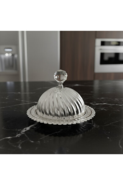 İnova Home Decor Asel Gümüş Renk Metal Yuvarlak Kapaklı Çerezlik-Lokumluk