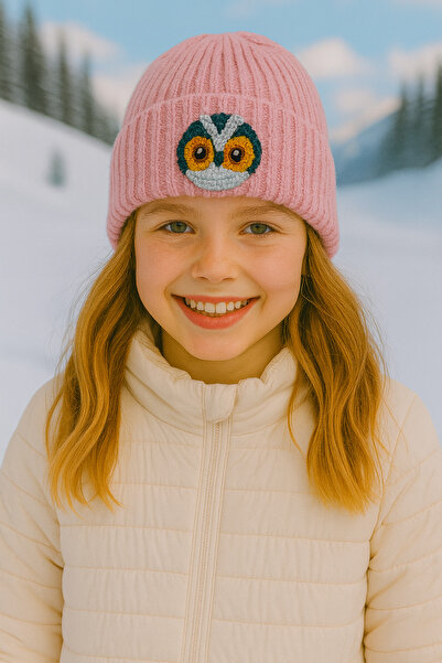 byebruketenci Beretă din lână roz pentru copii și adolescenți cu figurină Buf...