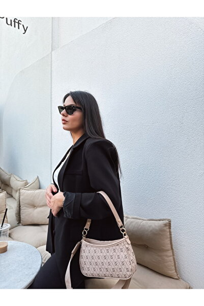 REVENKO Τσάντα μπαγκέτας και χιαστί με επένδυση Farme Monogram Μπεζ