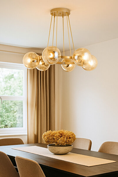 Genel Markalar Sonsuz Eskitme  6 Lı Halka Bal  Glop Camlı Modern Avize