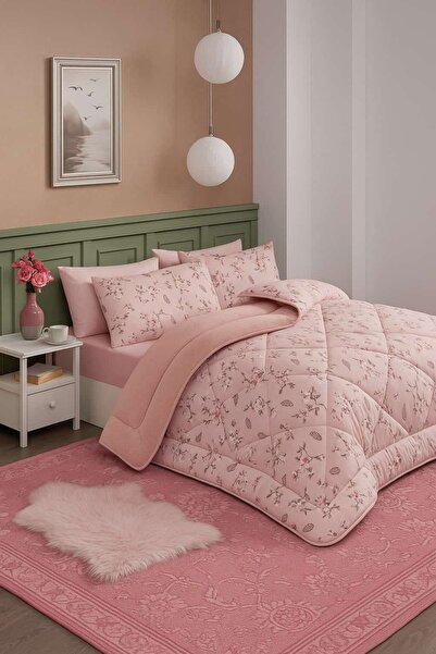 Home Çift Kişilik Welsoft Yorgan Uyku Seti Pudra 6 Parça | Lastikli Çarşaflı | Çeyiz Seti | Çeyiz Takımı