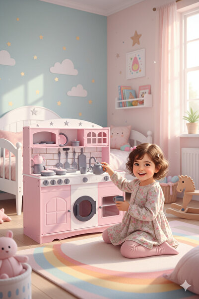 Özka Hobi Ahşap Özka Hobi Ahşap Ozka Antrasit Pembe Mutfk Seti