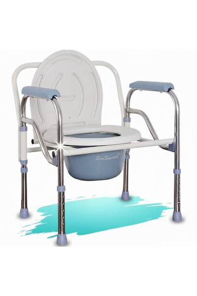 EvoSmart ™ Scaun de toaletă mobil Y01, înălțime reglabilă, oțel și oțel inoxidabil, alb