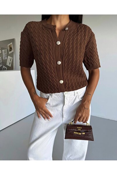 Serenay Atelier Γυναικεία πλεκτά με κοντό μανίκι Crew Neck Hair Knit