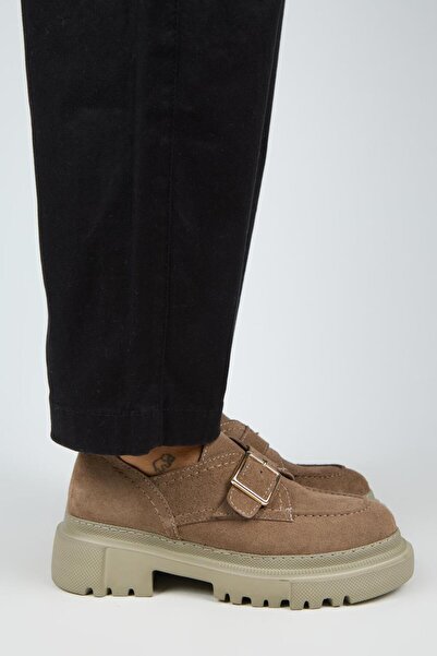 Manijero Gloria Women's Genuine Leather Loafer Belted Buckle Mink Suede Shoes