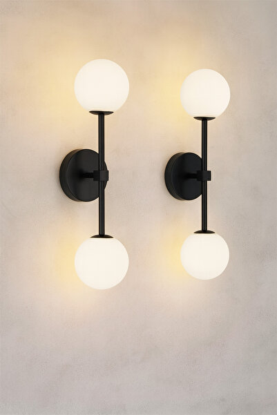 VENON قطعتان من مصابيح الحائط الحديثة من Fiesta GLOP باللون الأبيض مع زجاج أسود لغرفة النوم وجانب السرير والحمام