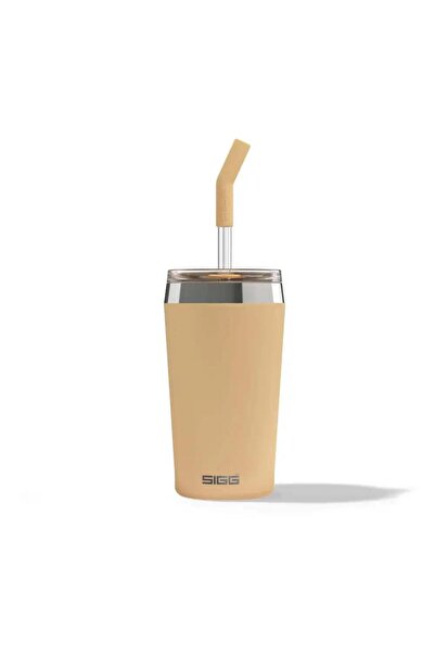 SIGG Helia Vacuum Stainless Steel Thermos Mug Salmon Color Bpa Free 450 ml with Glass Straw and Cleaning Brush