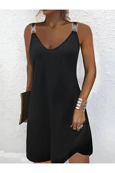 Lady Moss Rochie Janjan creponată cu bretele și decolteu în V pentru femei