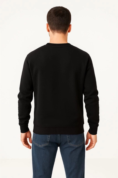 ELLA Men's Three Thread Plain Crew Neck Sweatshirt - Black
