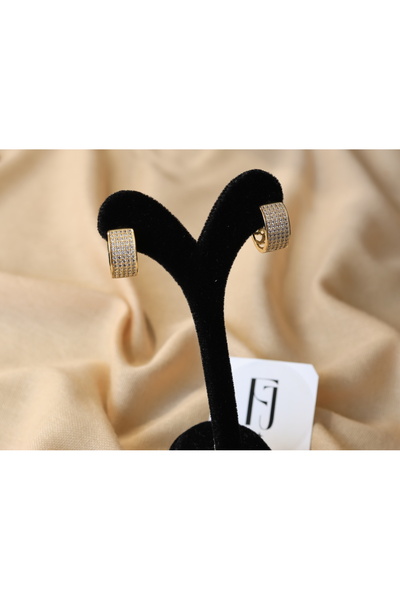 FİRST JEWELRY Zirkon Taşlı Kalp Detay Şık Model Halka Küpe