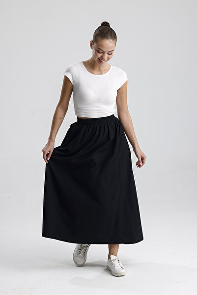 Gülmude Χιτζάμπ Φούστα Μακριά Διπλή Τσέπη Ποπλίνα Ύφασμα Ελαστική Μέση Δεν Δείχνει Εσωτερική Φούστα Χωρίς Επένδυση (90 CM)