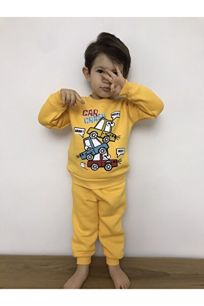 Babexi Araba Desenli Erkek Çocuk Alt Üst Takım Erkek Çocuk Sweatshirt Eşofman...