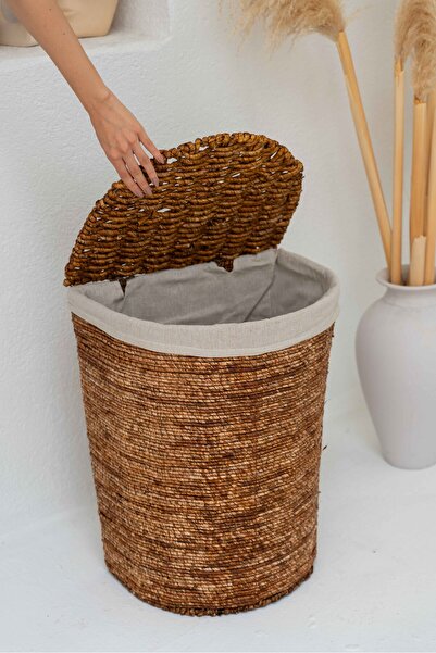 KaiHome Hasır İç Korumalı Kapaklı D Model Büyük Boy Çamaşır Sepeti