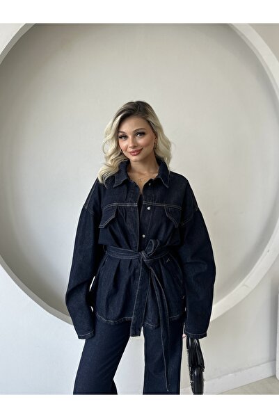 Nsade ENSADE Оверсайз-жакет з поясом з синього деніму та брюки-кльош