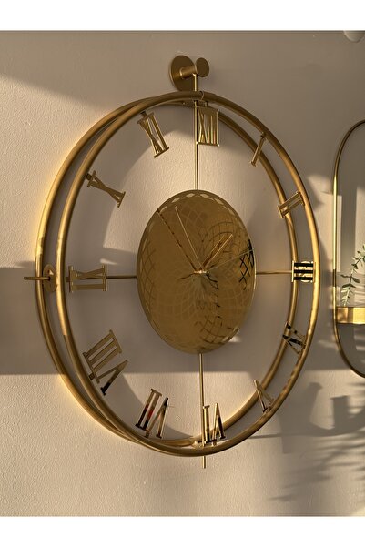 MetaQuartz Aksesuar Chakra ROMA ( - GOLD - ) - Full Çelik - Roma Rakamlı - (Pilli Led) - Modern Dekoratif Duvar Saati