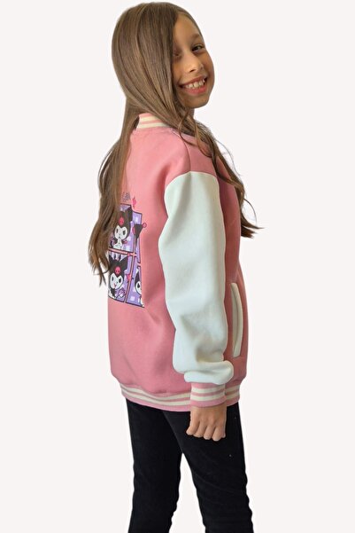 QUB CLUB Κοριτσίστικο μπουφάν Kuromi με στάμπα ροζ κολεγίου