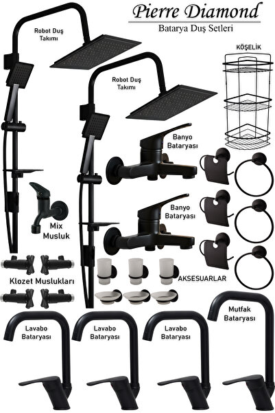 tesitay Banyo Lavabo Mutfak Bataryaları Robot Duş Setleri Siyah Renk Musluk A...