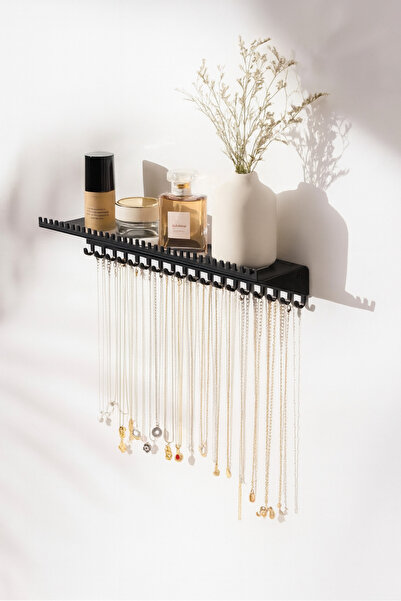 VENON SİYAH Metal Duvara Montajlı Takı Askılığı Takı Standı Bileklik Kolye Askılığı Raflı Takı Organizeri