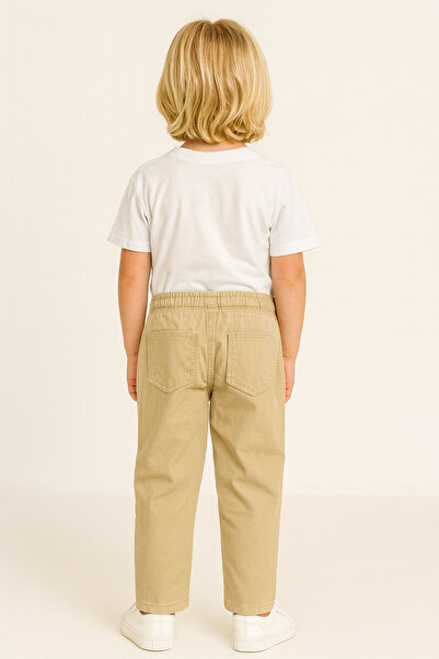 Motebarn Wear Erkek Çocuk Beli Lastikli Dokuma Pantolon Krem