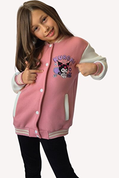 QUB CLUB Κοριτσίστικο μπουφάν Kuromi με στάμπα ροζ κολεγίου