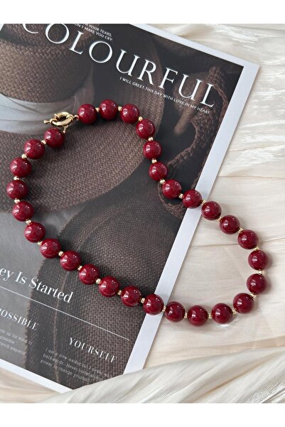 Studio Mossy VİP GOLD BORDO TASARIM TOP KOLYE