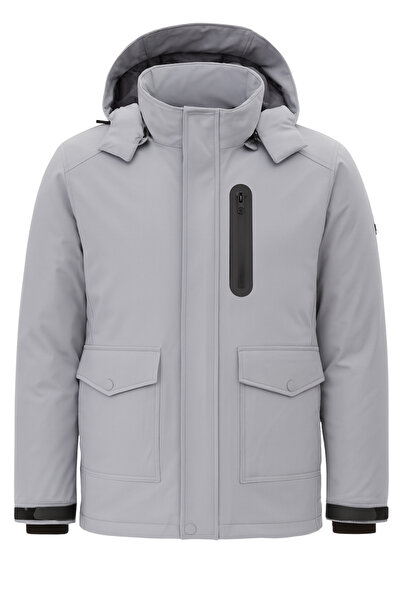 SİVAİST Ανδρικό γκρι αδιάβροχο χειμερινό παλτό με κουκούλα – Ανθεκτικό στον αέρα και τη βροχή