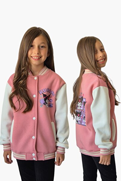 QUB CLUB Κοριτσίστικο μπουφάν Kuromi με στάμπα ροζ κολεγίου