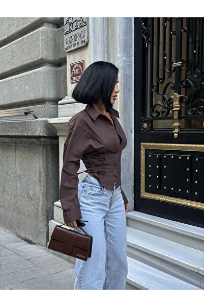 SEVENLINE Γυναικείο πουκάμισο από ποπλίνα με κορσέ και λεπτομέρεια με κορδόνια