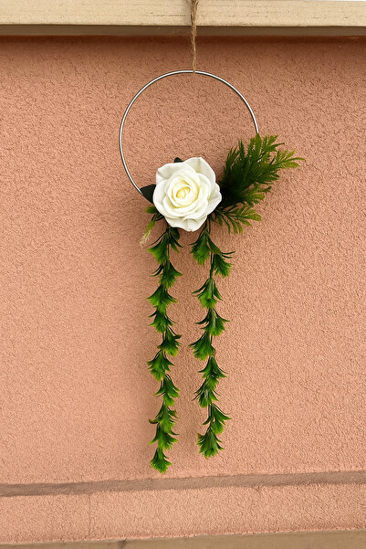 MACROMEKİDS El Yapımı Demir Kasnak Bohem Duvar Süsü – Yapay Çiçekli Jüt Ipli Balkon & Hediyelik Dekor