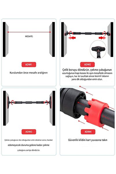 POBO Yeni Nesil 92-120CM Koridor Kapı Barfiksi Barfix Aleti Çubuğu Çekme Barı Demiri Bar