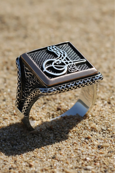 Takıdepo Kare Model Osmanlı Tuğralı Gümüş Yüzük