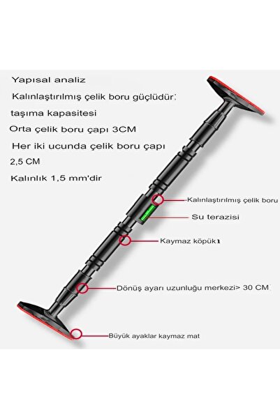 Havana Yeni Nesil 92-120CM Kapı Barı Koridor Barfiksi Barfix Spor Aleti Demiri Barfiks Çubuğu