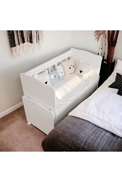 Aktehome Baby Sallanır Anne Yanı Ahşap Bebek Beşiği Beyaz