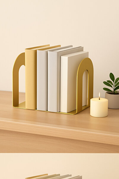 VENON 2 Pieces Matt Gold Special Series Metal Bookends Book Holder Home and Office Decorative Accessory Book Support