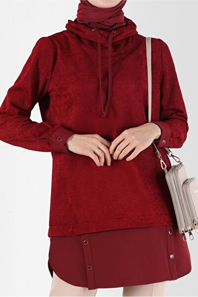 Alvina SHIRT PIECE DETAIL DEGAJE COLLAR CHANIL VELVET TUNIC 42397