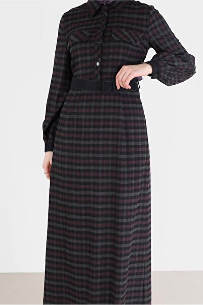 Alvina CEP DETAYLI DÜĞMELİ EKOSE ELBİSE 42386