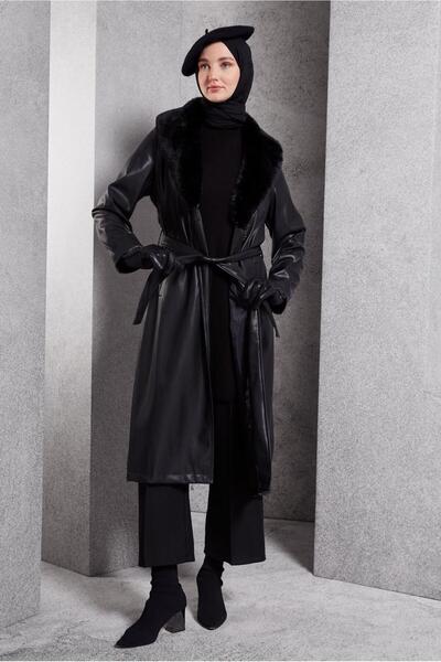 Alvina KÜRK DETAYLI SUNİ DERİ TRENÇKOT 10909