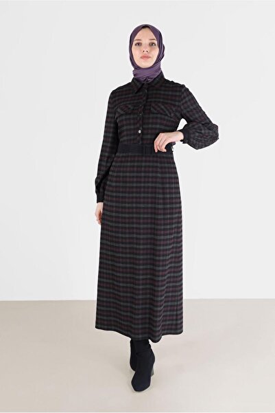 Alvina CEP DETAYLI DÜĞMELİ EKOSE ELBİSE 42386