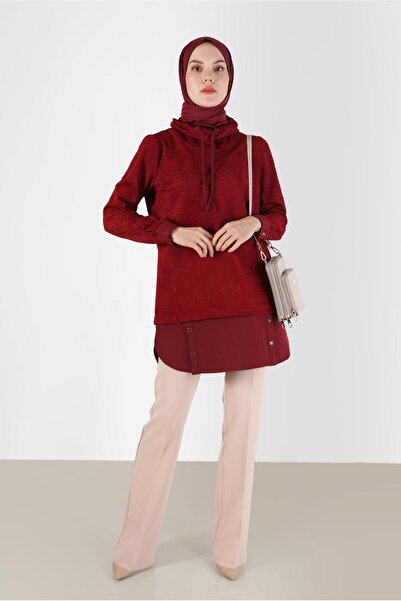 Alvina SHIRT PIECE DETAIL DEGAJE COLLAR CHANIL VELVET TUNIC 42397