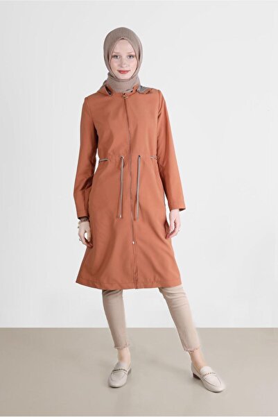 Alvina Beli Büzgülü Kapüşonlu Trençkot 10597