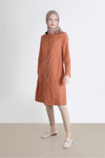 Alvina Beli Büzgülü Kapüşonlu Trençkot 10597