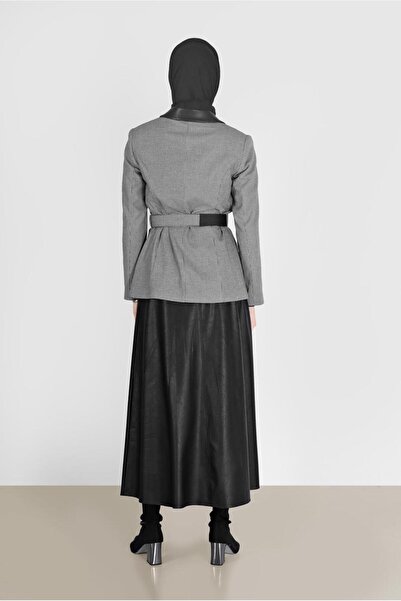 Alvina GINGER PATTERNED LEATHER DETAILED BELTED JACKET 42166