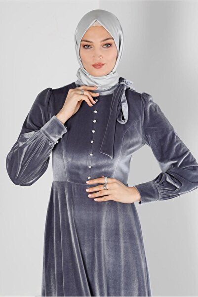 Alvina Etek Ucu Volanlı Kadife Elbise 43437